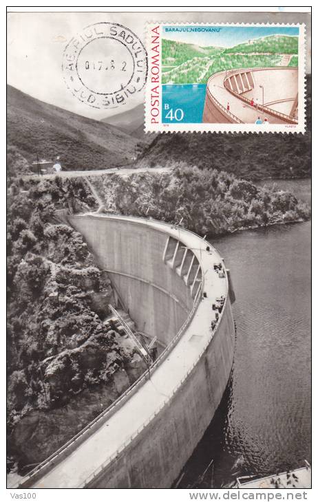 HIDROELECTRIC PLANT SADU V, ACUMULATION LAKE, 1978,  CM. MAXI CARD, CARTES MAXIMUM, ROMANIA - Elektriciteit