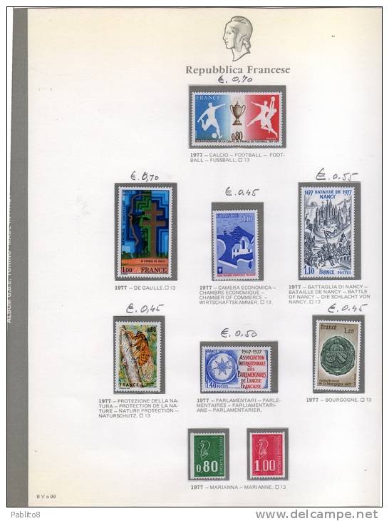 FRANCIA 1977 ANNATA MONTATA SU FOGLI GBE MNH - FRANCE VINTAGE MONTÉ SUR DES FEUILLES - 1970-1979