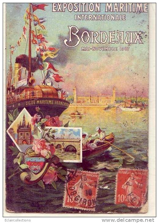 Bordeaux     Exposition Maritime  1907  Reproduction De L'affiche Et Vignette Au Dos  ( Voir Scan ) - Bordeaux