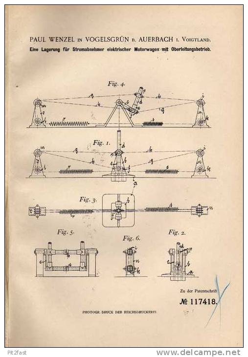 Original Patentschrift - P. Wenzel In Vogelsgrün B. Auerbach ,1900,  Oberleitungs Motorwagen !!! - Auerbach (Vogtland)