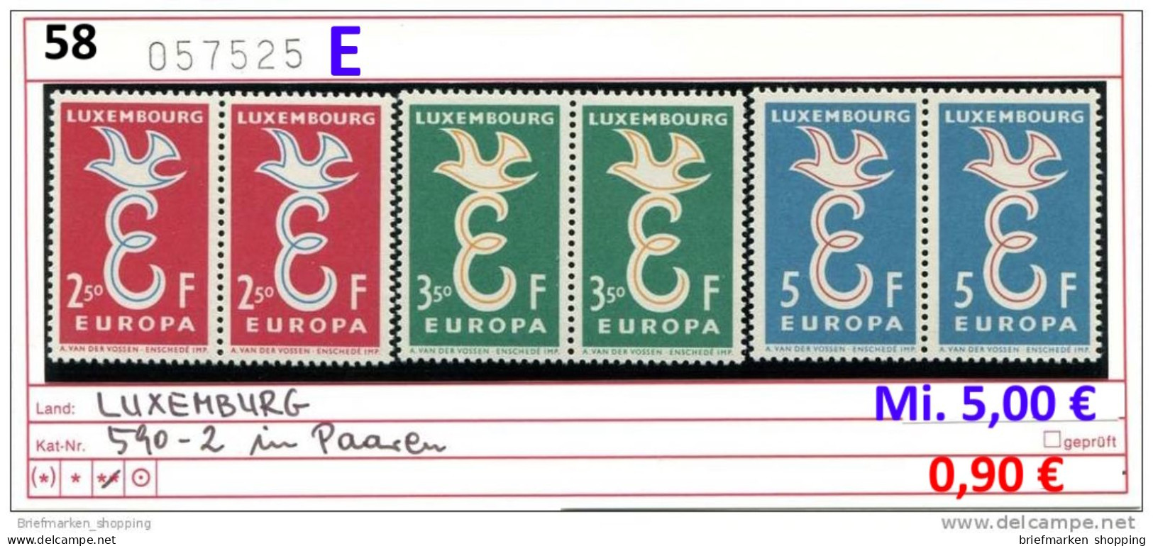 Luxemburg 1958 - Luxembourg 1958 - EUROPA 1958 - Michel 590-592 In Paaren / Pairs - ** Mnh Neuf Postfris - CEPT 1958 - Ungebraucht
