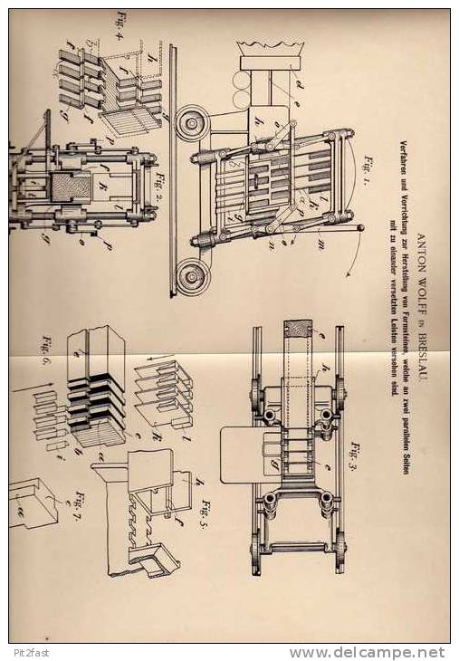 Original Patentschrift -  A. Wolff In Breslau , 1900 , Formsteine , Pflastersteine , Bau , Maurer , Tiefbau !!! - Architecture
