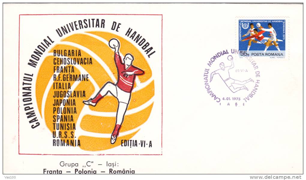 WORLD UNIVERSITARY CHAMPIONSHIP, 1975, SPECIAL COVER, OBLITERATION CONCORDANTE, ROMANIA - Hand-Ball