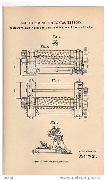 Original Patentschrift - A. Kuhnert In Löbtau - Dresden ,1900,  Walzwerk , Bergbau !!! - Tools