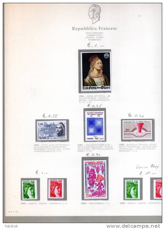 FRANCIA 1980 ANNATA MONTATA SU FOGLI GBE MNH - FRANCE VINTAGE MONTÉ SUR DES FEUILLES - 1980-1989