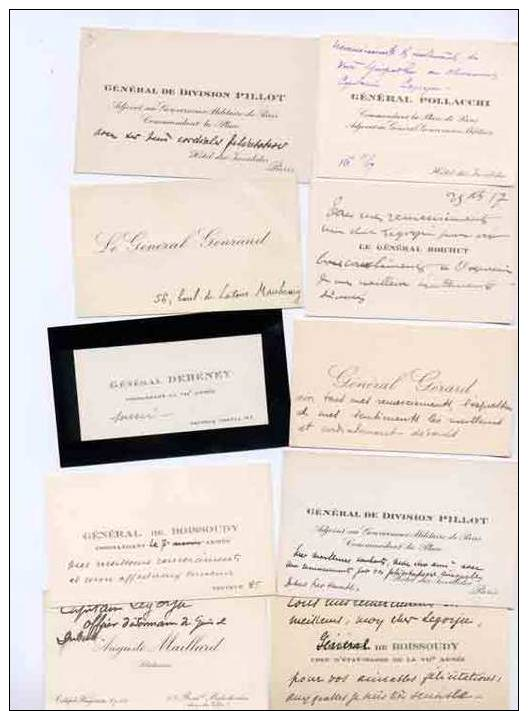 Dix Cartes De Visite-autographes Anciennes Non Signées De Généraux - Visiting Cards