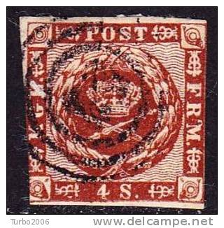 DENMARK 1858-63 4 S Brown Cancallation 3 Y & T 8 - Used Stamps