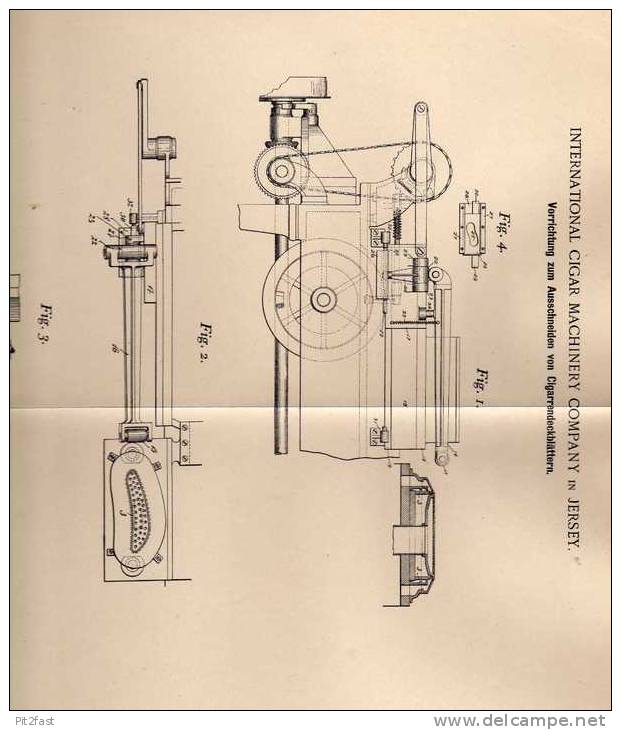 Original Patentschrift - Int. Cigar Machinery Comp. In Jersey , 1900 , Zigarren Maschine , Zigarette , Cigaretten !!! - Dokumente