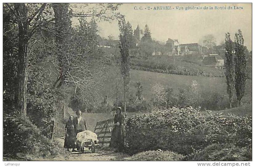 Pyrenees Atlantiques - Ref 569- Arthez - Route De Lacs - Petit Plan Blanchisseuses  - Carte Bon Etat - - Arthez De Bearn