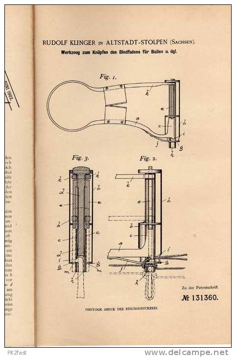 Original Patentschrift - R. Klinger In Altstadt - Stolpen I.S., 1901 , Werkzeug Für Strohballen , Landwirtschaft , Agrar - Tools