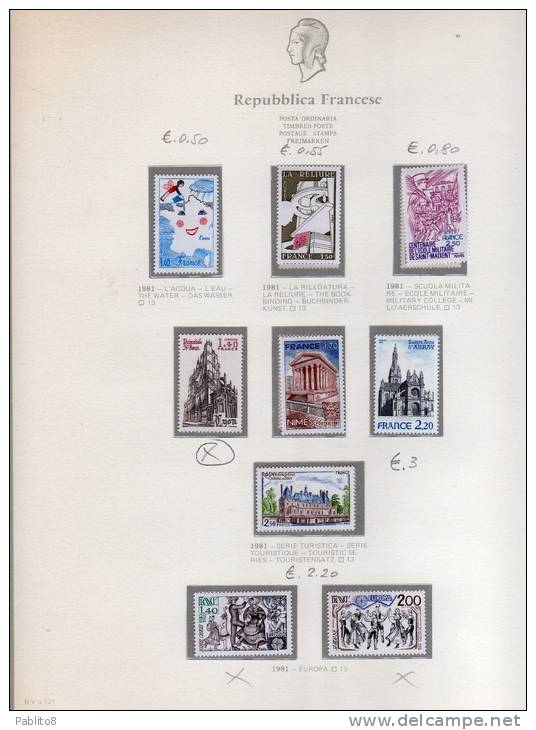 FRANCIA 1981 ANNATA MONTATA SU FOGLI GBE MNH - FRANCE VINTAGE MONTÉ SUR DES FEUILLES - 1980-1989