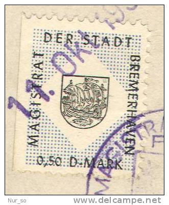 Germany Certificate Bremerhaven Revenue 1950 Dokument Gebührenmarke Stempelmarke Timbre Fiscal - Covers & Documents