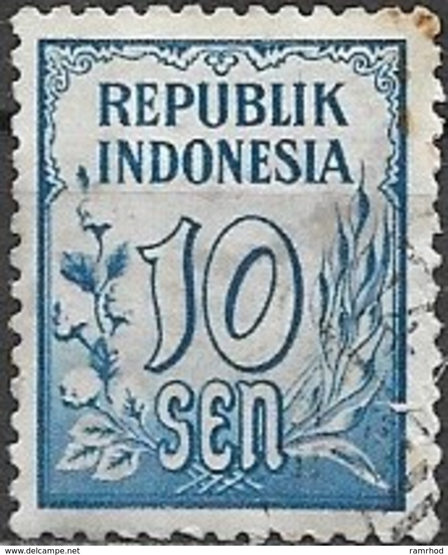 INDONESIA 1951 Numeral - 10s Blue. FU - Indonesien