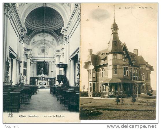 BELGIQUE: GEMBLOUX:(Namur):2 Cartes:1:Villa Mélotte.1912.2:Intérieur De L´église.1913. - Gembloux