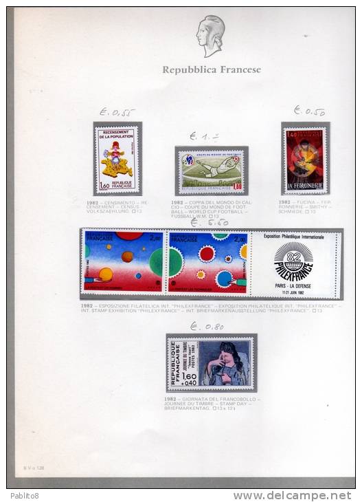 FRANCIA 1982 ANNATA MONTATA + SEGNATASSE SU FOGLI GBE MNH - FRANCE ANNEE + TAX MONTÉ SUR DES FEUILLES - 1980-1989