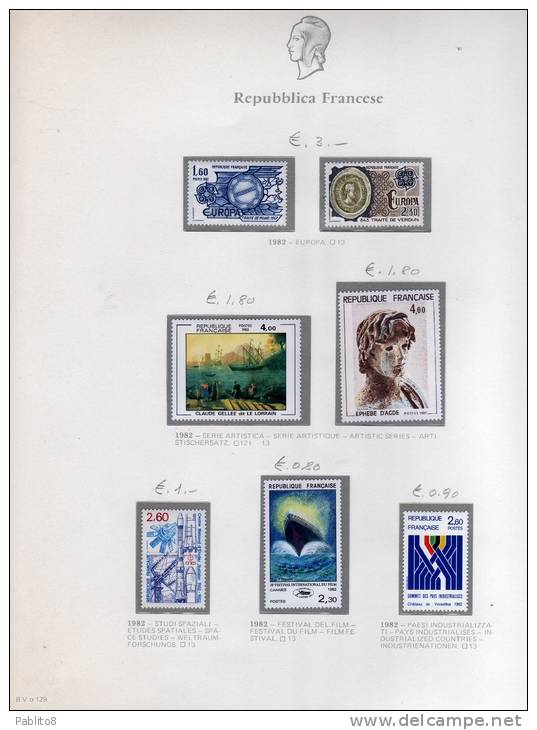 FRANCIA 1982 ANNATA MONTATA + SEGNATASSE SU FOGLI GBE MNH - FRANCE ANNEE + TAX MONTÉ SUR DES FEUILLES - 1980-1989