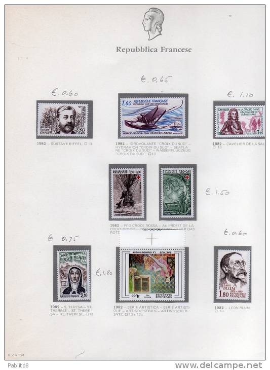 FRANCIA 1982 ANNATA MONTATA + SEGNATASSE SU FOGLI GBE MNH - FRANCE ANNEE + TAX MONTÉ SUR DES FEUILLES