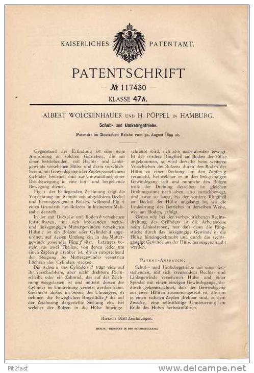 Original Patentschrift - H. Pöppel In Hamburg , 1899, Schub- Und Umkehrgetriebe , Getriebe , A. Wolckenhauer !!! - Tools