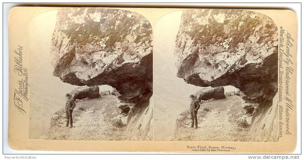 1894 Stereo Card Man At Naero Fjord, Sogne Norway Bert Underwood - Stereo-Photographie