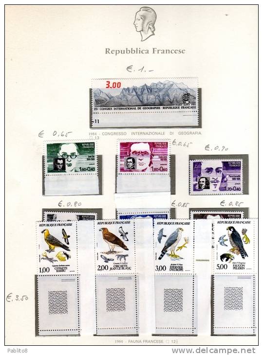 FRANCIA 1984 ANNATA MONTATA SU FOGLI GBE MNH - FRANCE ANNEE MONTÉ SUR DES FEUILLES - 1980-1989