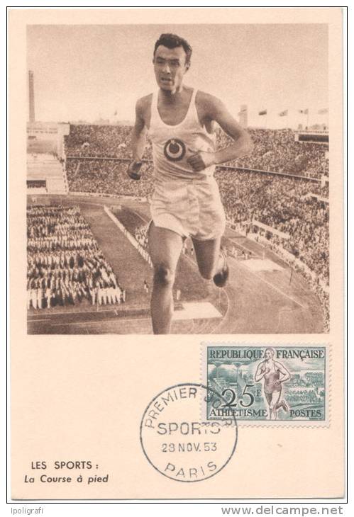 France - 1953 - Carte Maximum, Premier Jour, La Course à Pied - Paris - 28-11-53 - Atletica