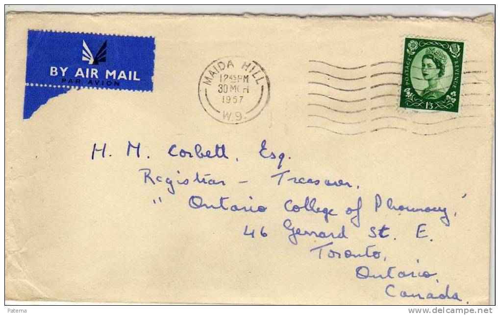 Carta Aerea, Maida Hill 1957 Cover  , Inglaterra, - Lettres & Documents