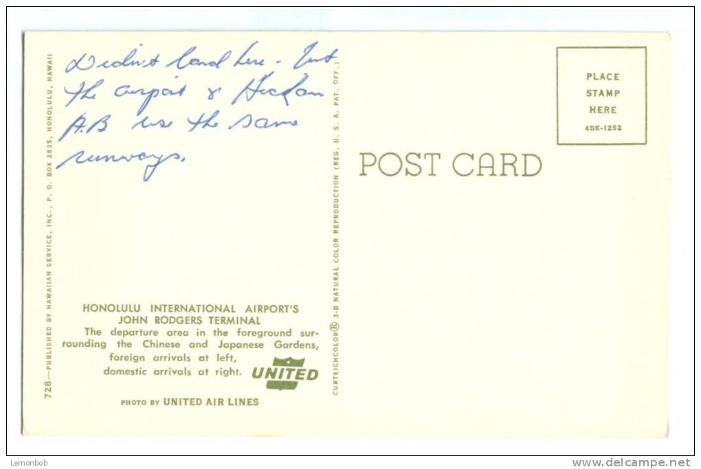 USA – United States, Honolulu International Airport's John Rodgers Terminal, Hawaii, Used Postcard [P8009] - Honolulu