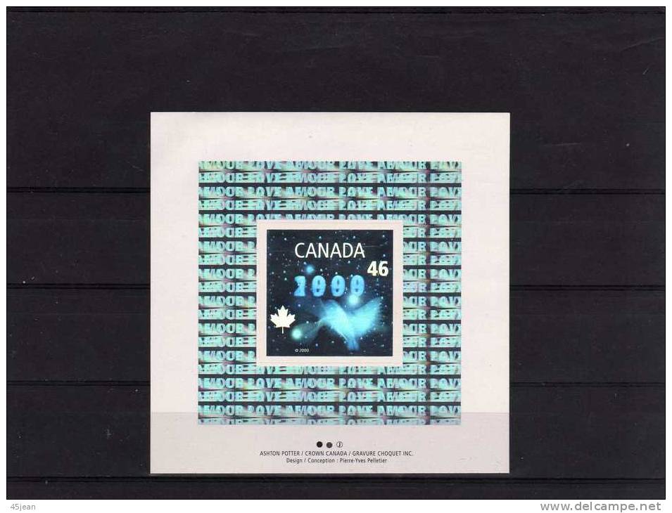 Canada: 1999-2000 Très Beau  Bloc N°36 Hologramme Souvenir Du Millénaire - Hologrammes