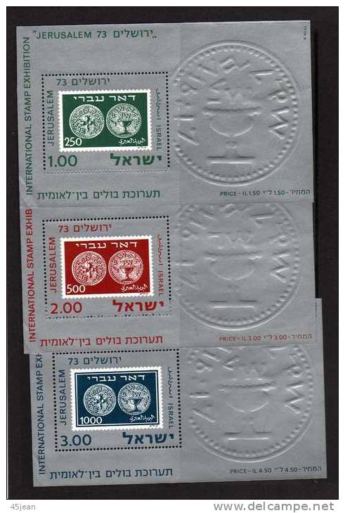 Israel: 1962 Très Beau Bloc Feuillet N** N°11-12-13 Monaies "exposition Internationale Jérusalem 73" Timbres Sur Timbres - Blocs-feuillets