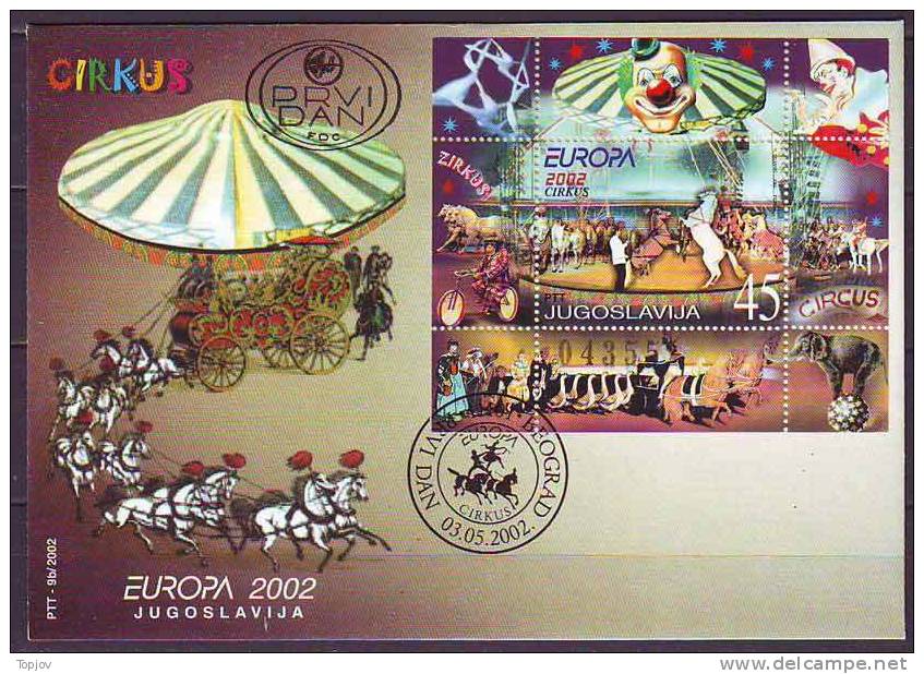 YUGOSLAVIA - JUGOSLAVIJA  - FDC - CIRCUS ANIMALS - CLOWNS - HORSES  - 2002 - Cirque