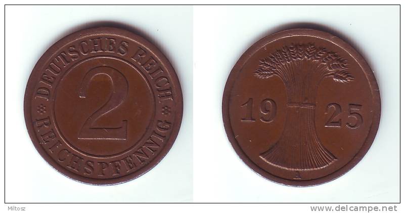Germany 2 Reichspfennig 1925 A - 2 Renten- & 2 Reichspfennig