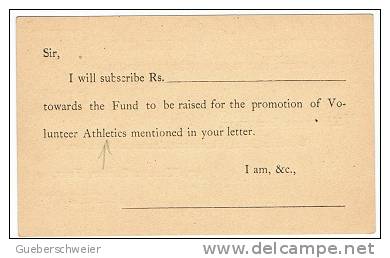 ATH - L26 - INDE Carte Entier Postal Imprimé, à L'association Athlétique De Bombay - 1858-79 Crown Colony
