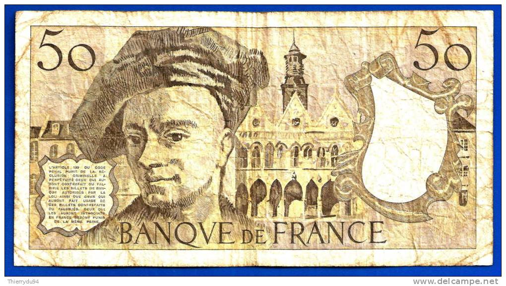 France 50 Francs 1988 Alphabet Z 53 Numero 4536 Quentin Frcs Frc Paypal Skrill OK - 50 F 1976-1992 ''Quentin De La Tour''