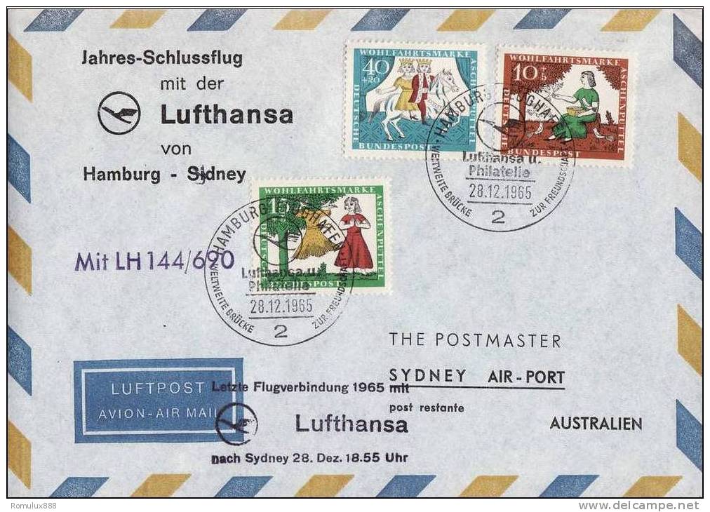 LUFTHANSA FIRST FLIGHT COVER HAMBURG-SYDNEY 1965 - Primi Voli