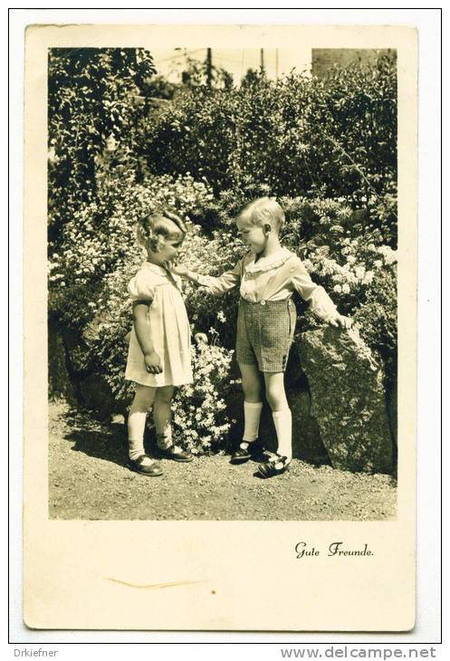 2 Kinder Im Garten, "Gute Freunde", Um 1940 - Sonstige & Ohne Zuordnung