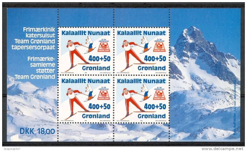 1994 Groenlandia "Lillehammer 94" Giochi Olimpici Invernali Winter Olympics Block MNH** B442 - Blocks & Kleinbögen