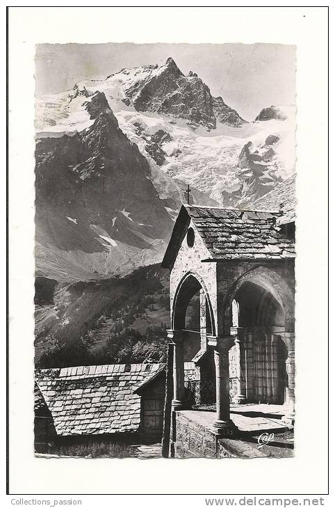 Cp, 05, La Grave, Route Du Lautaret, Eglise Des Terrasses Et La Meije, Voyagée 1964 - Autres & Non Classés