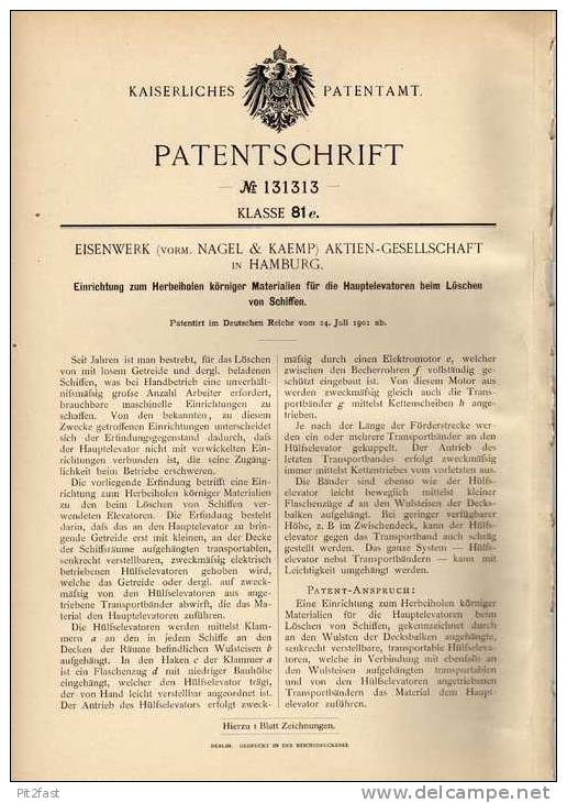 Original Patentschrift - Eisenwerk AG In Hamburg ,1901, Löscheinrichtung Für Schiffe , Feuerwehr !!! - Andere & Zonder Classificatie