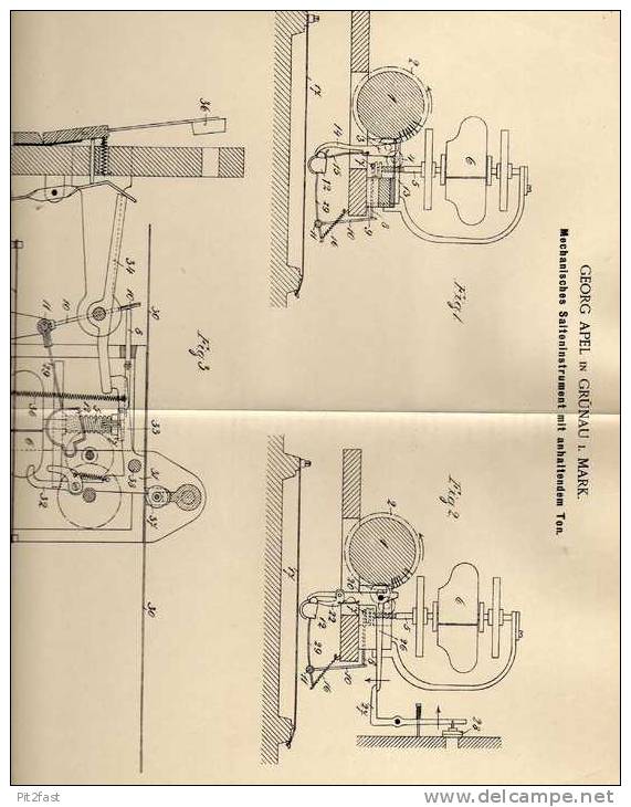 Original Patentschrift - G. Apel In Grünau I. Mark , 1901, Saiteninstrument , Musikinstrument , !!! - Musical Instruments