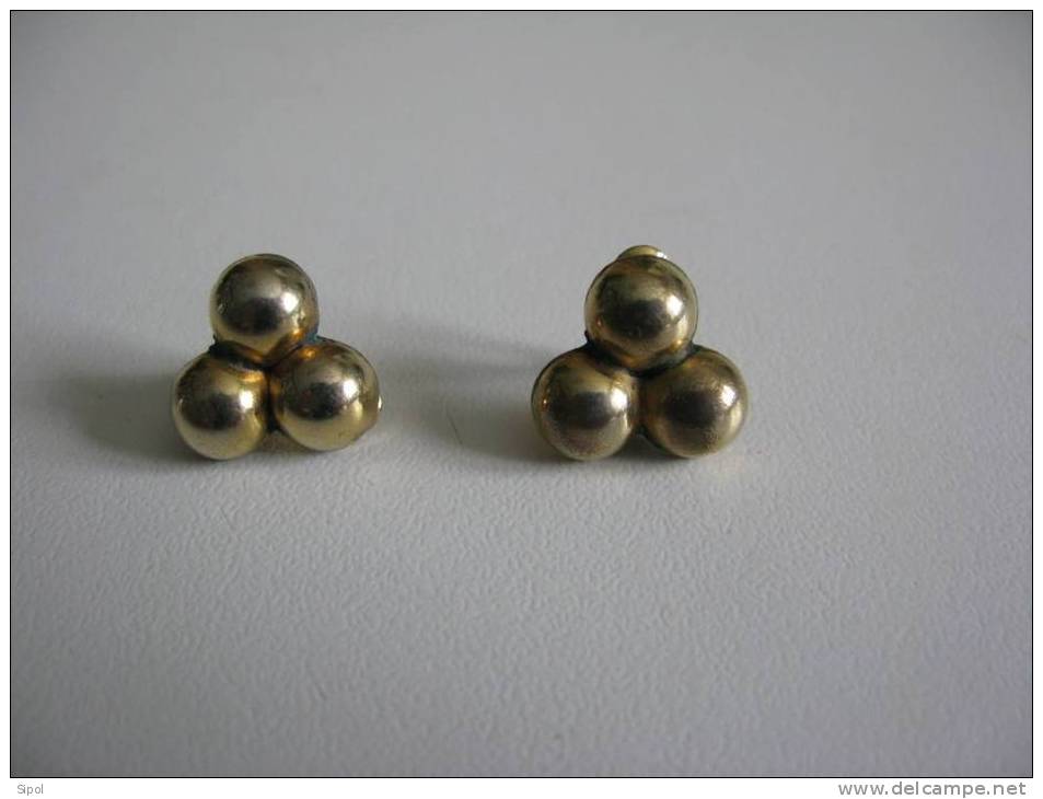 Boucle D Oreilles Clips  Fantaisie En Métal Doré 3 Petites Boules - Orecchini