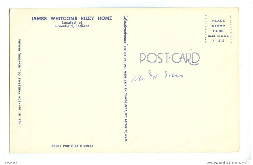 USA – United States, James Whitcomb Riley Home, Greenfield, Indiana, Unused Postcard [P8024] - Other & Unclassified