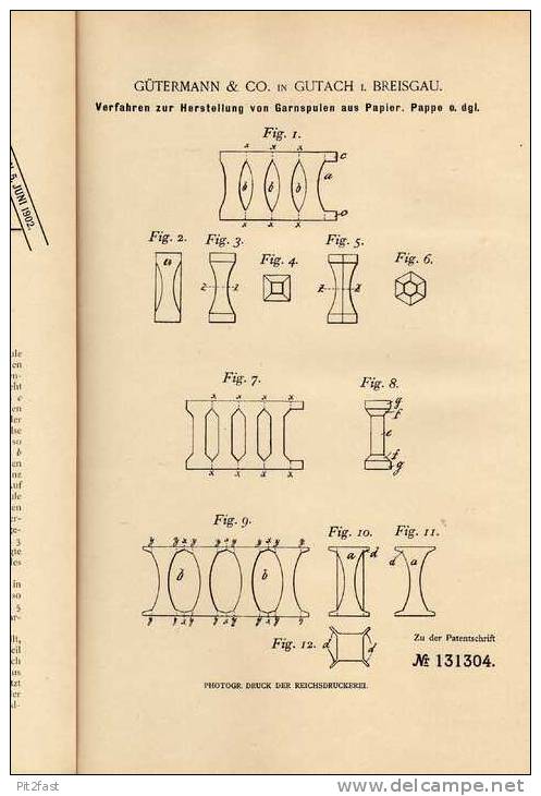 Original Patentschrift - Gütermann & Co In Gutach I. Breisgau ,1900 , Garnspulen , Schneider !!! - Literatur