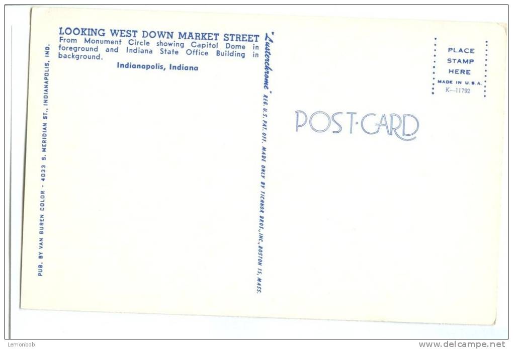 USA – United States, Looking West Down Market Street, Indianapolis, Indiana, Unused Postcard [P8027] - Indianapolis