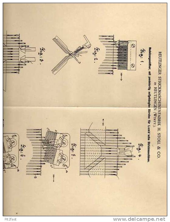 Original Patentschrift - Strickmaschinenfabrik Stoll In Reutlingen ,1900,  Strickmaschine , Strickerei !!! - Literature