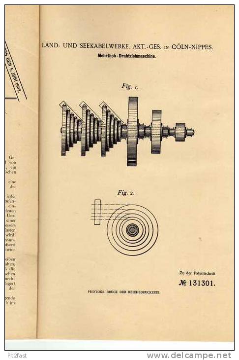 Original Patentschrift - Land- Und Seekabelwerke AG In Köln - Nippes , 1900 , Drahtziehmaschine , Maschinenbau !!! - Tools