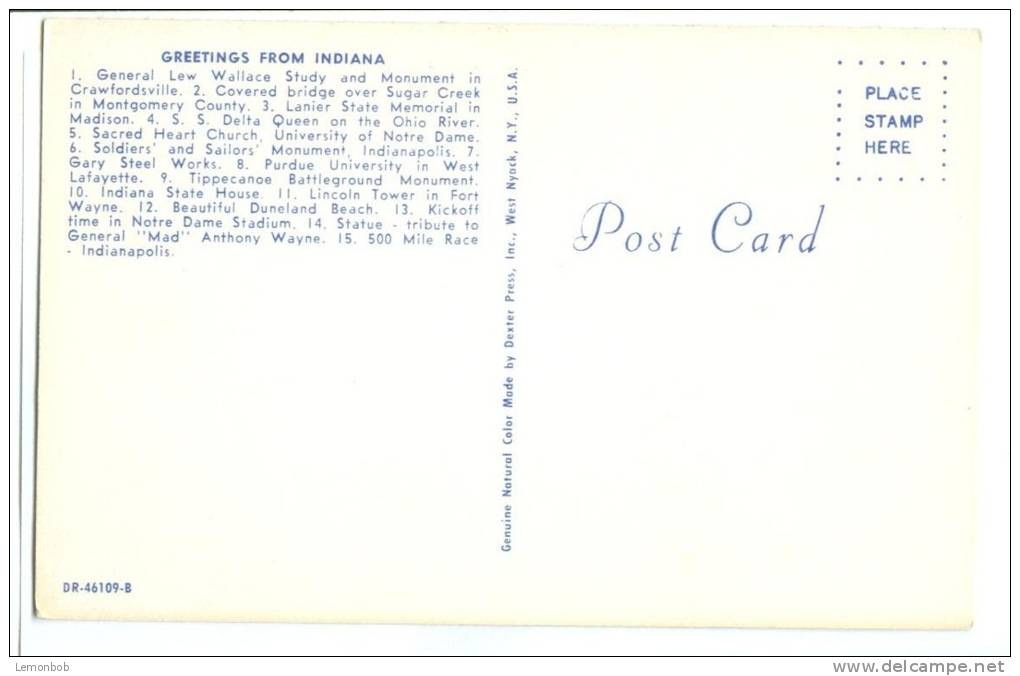 USA – United States, Greetings From Indiana, Unused Postcard [P8035] - Autres & Non Classés