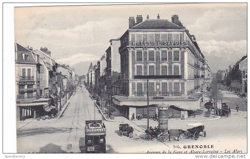 20514 Grenoble Avenues Gare Alsace Lorraine. Baffert 104 -tramway Publicité Dubonnet -hotel Savoie Bordeaux Caleche - Tramways