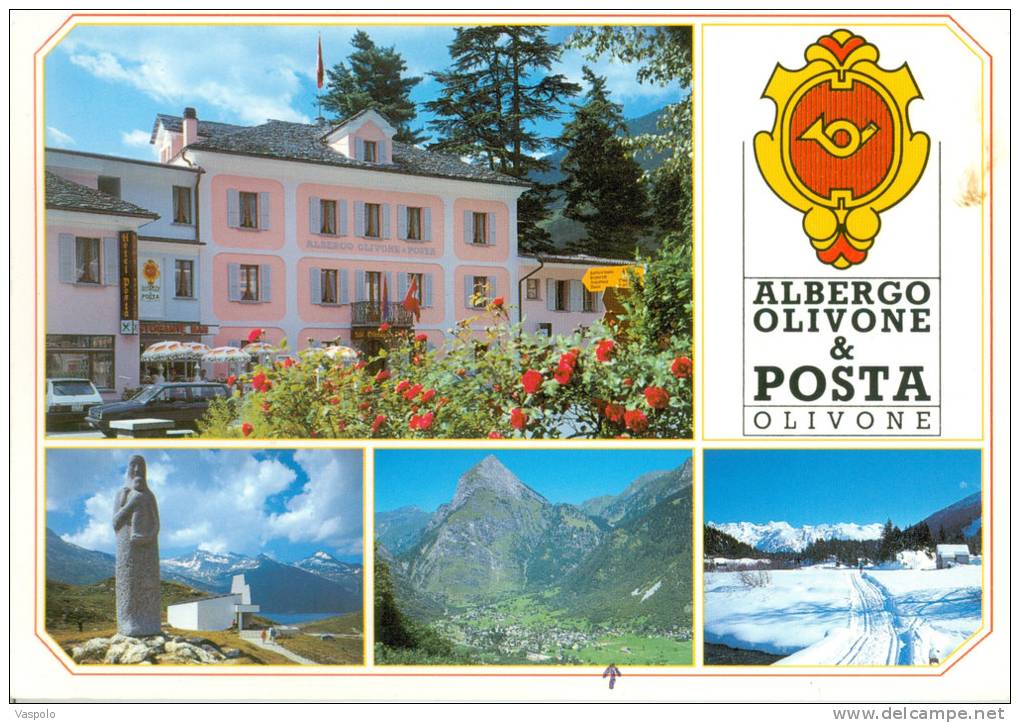 SWITZERLAND-SVIZZERA-SCHW   EIZ-SUISSE-ALBERGO  OLIVONE&POSTA OLIVONE--CIRCULATED 1994 - Olivone