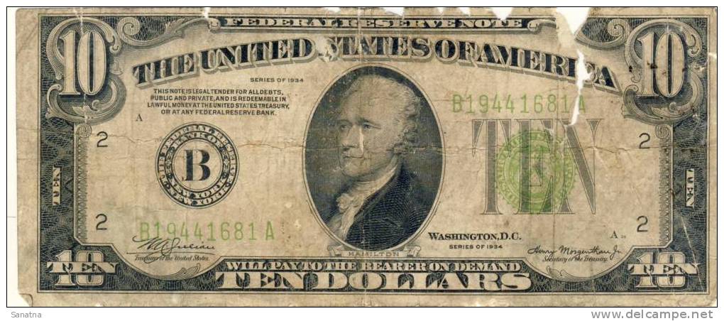 Usa 10 Dolars Federal Reserved Note   1934 Julian Margenthau - Federal Reserve Notes (1928-...)