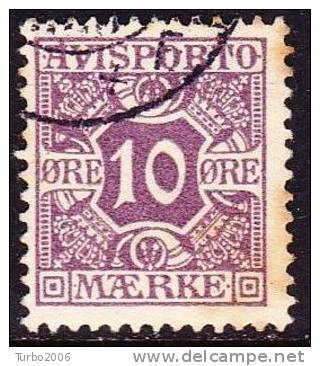 Denmark 1907 Newspaperstamps WM Crown 10 Ore Violetbrown  Y & T  J 4 - Service